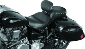 Yamaha Road Star Two-Piece Motorcycle Seat - Mustang Motorcycle - Wide Touring 2PC with Driver Backrest Studs - Black - `99-`15